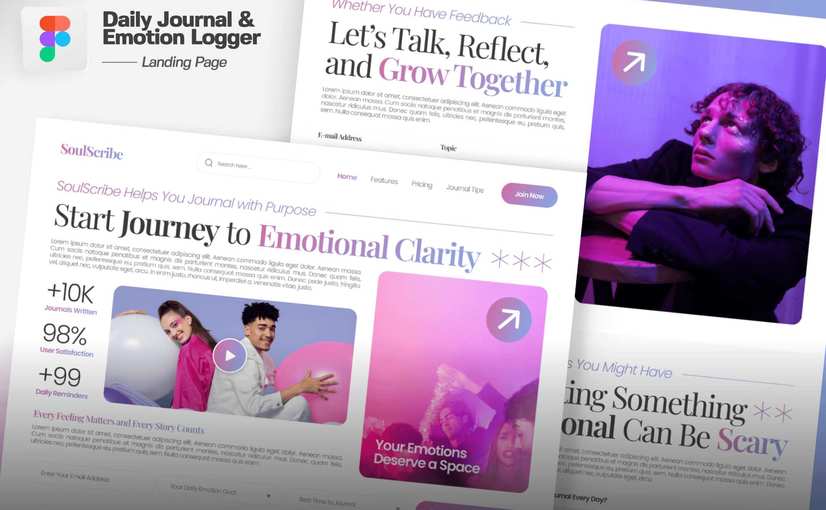 每日日记与情绪记录网站着陆页设计模板 Daily Journal & Emotion Logger Landing Page