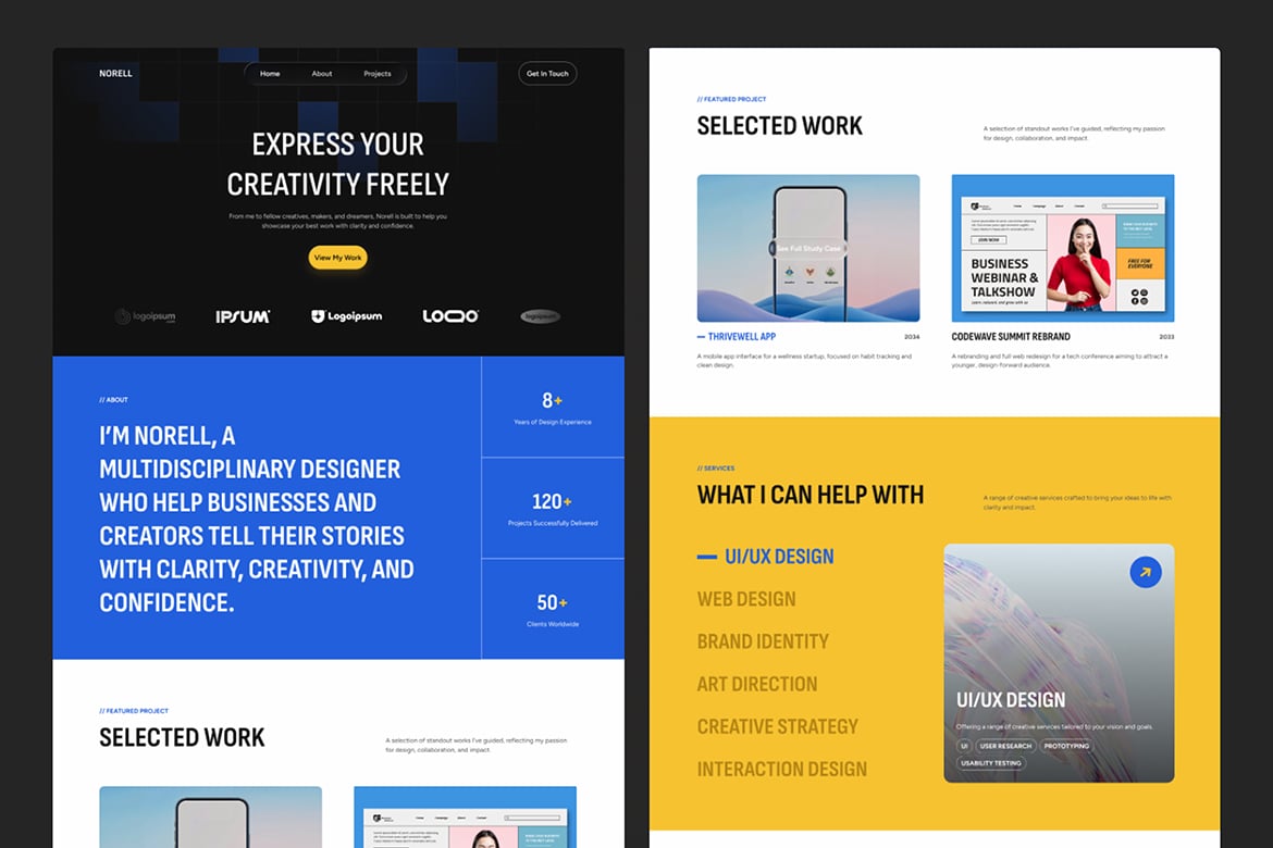 作品集网站UI设计Figma模板 Norell – Portfolio Website UI Figma Template插图1 作品集网站UI设计Figma模板 Norell – Portfolio Website UI Figma Template