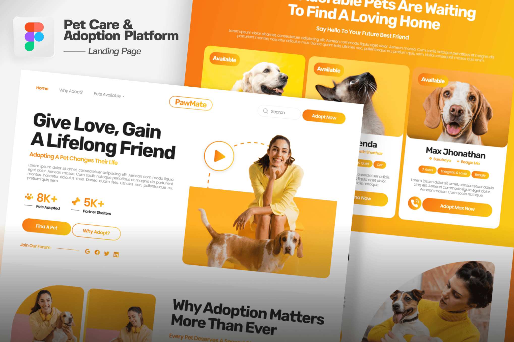 宠物护理与领养平台网站着陆页设计模板 Pet Care & Adoption Platform Landing Page插图 宠物护理与领养平台网站着陆页设计模板 Pet Care & Adoption Platform Landing Page