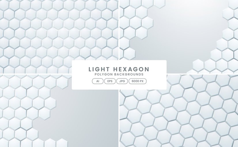 4款浅色几何六边形科技背景 Light Geometric Hexagon Technology Background