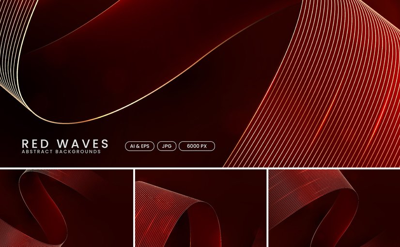 4款红金奢华波浪背景 Red and Golden Luxury Wave Background