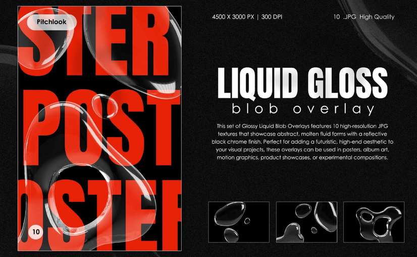 10款液态光泽斑点叠加素材 Liquid Gloss Blob Overlay