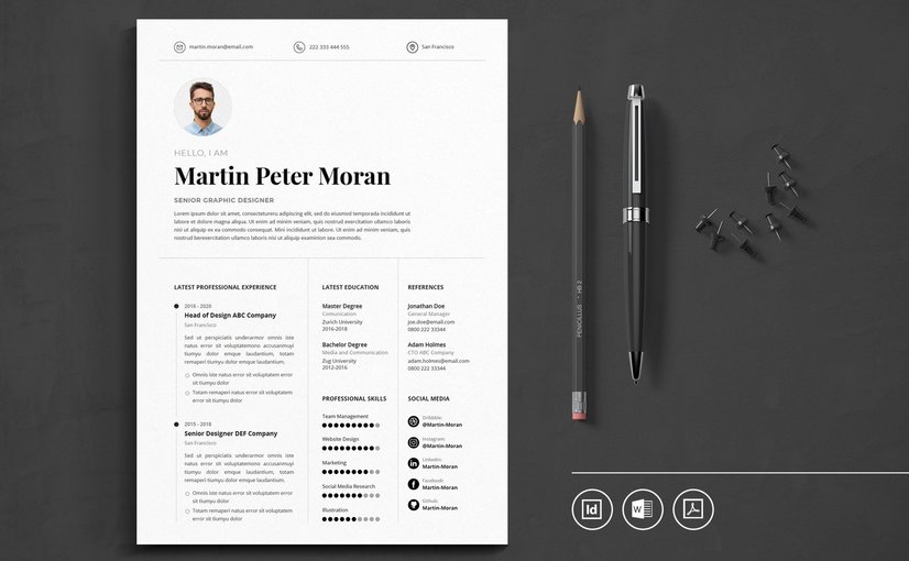 现代极简CV简历InDesign模板 Vol.39 Professional CV Resume InDesign Template Vol.39