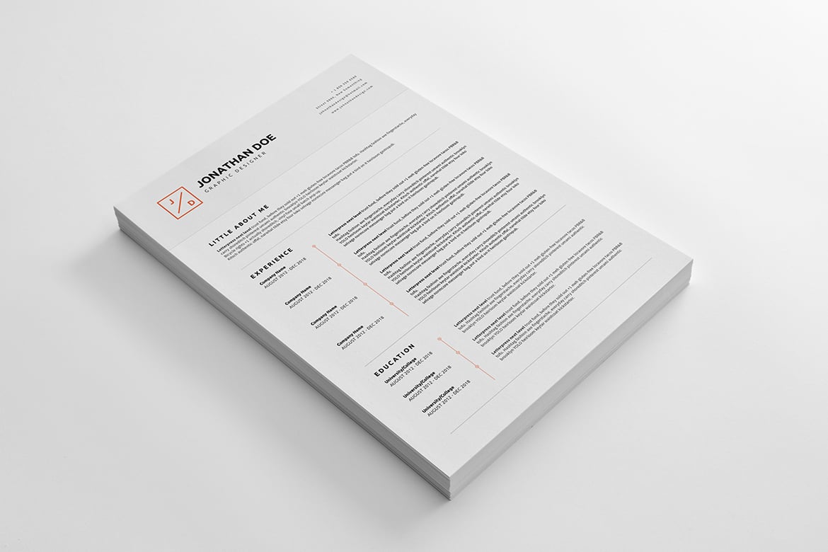 简洁极简CV简历04号模板 CV Resume 04 – Clean and Minimal Print Ready插图1