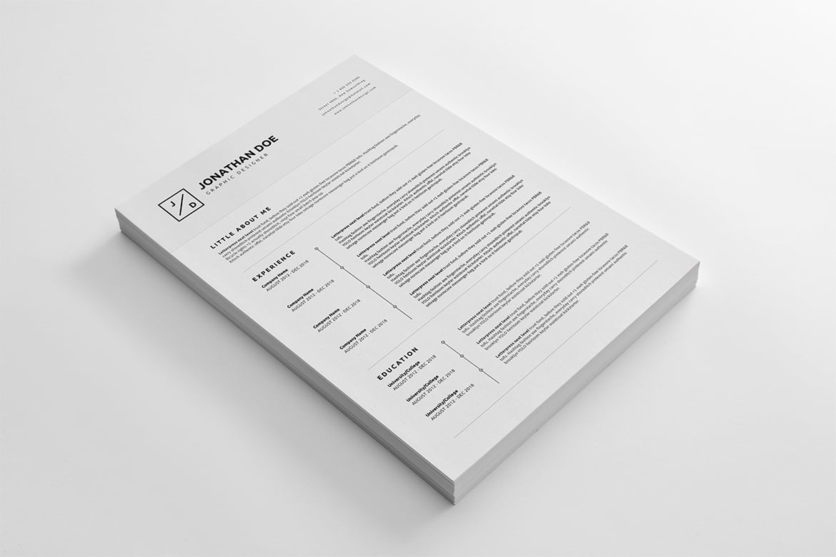 简洁极简CV简历04号模板 CV Resume 04 – Clean and Minimal Print Ready插图3