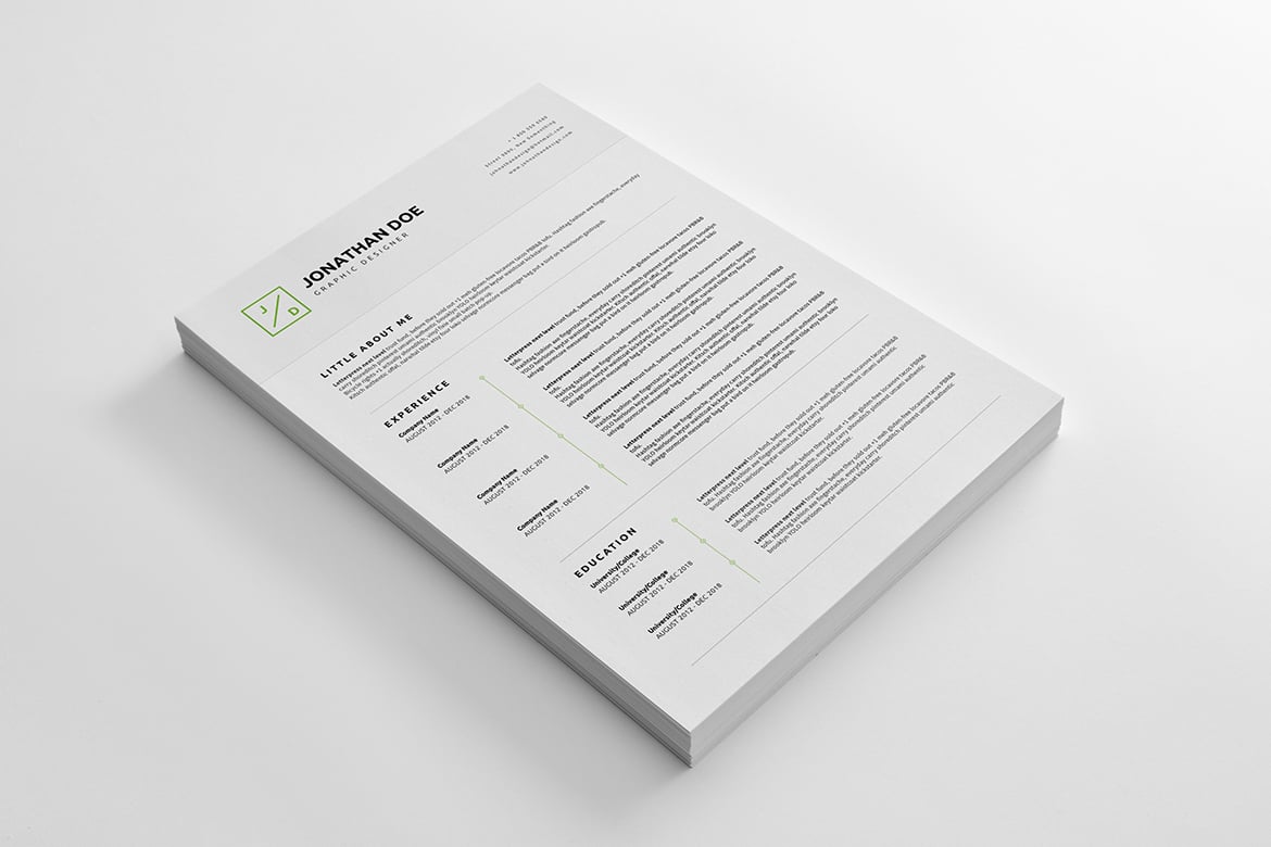 简洁极简CV简历04号模板 CV Resume 04 – Clean and Minimal Print Ready插图2