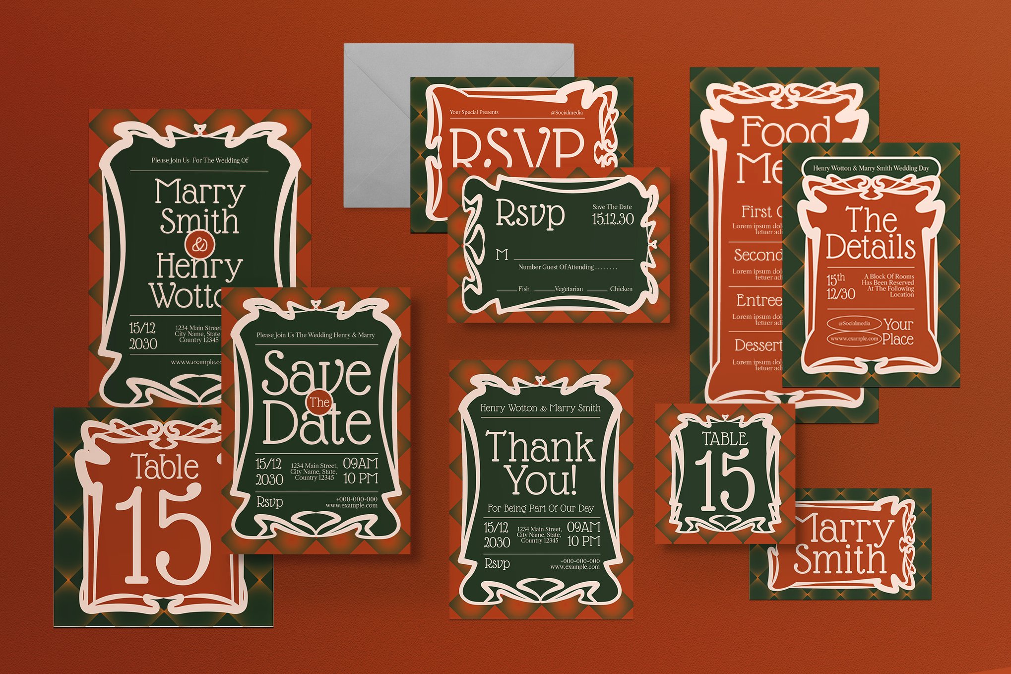 婚礼请柬套装设计模板(含多种款式) Wedding Invitation Set_ Print Templates插图 婚礼请柬套装设计模板(含多种款式) Wedding Invitation Set_ Print Templates