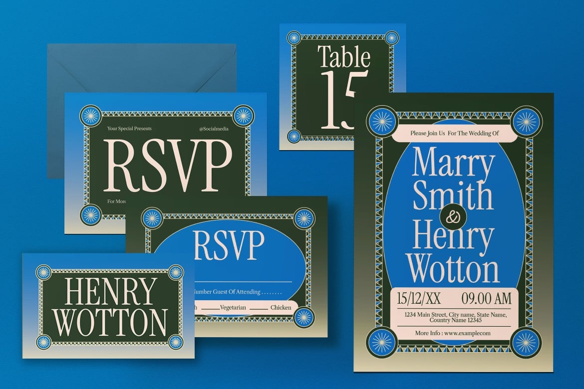 奢华婚礼请柬套装设计模板 Wedding Invitation Set_ Print Templates插图2 奢华婚礼请柬套装设计模板 Wedding Invitation Set_ Print Templates