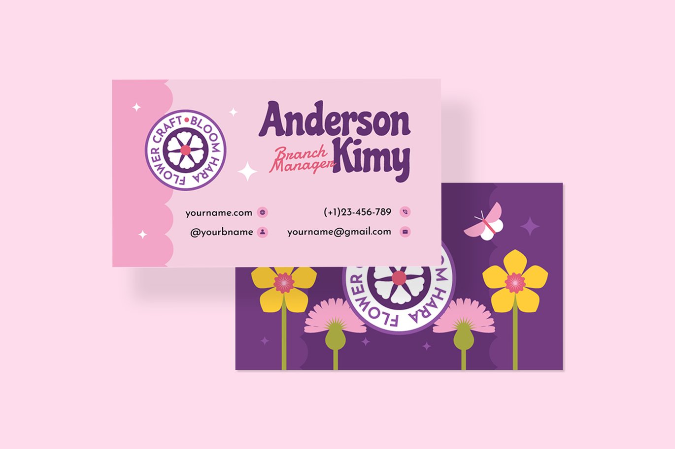 卡通风格名片设计模板 Bloomhara – Business Card_ Print Templates插图1 卡通风格名片设计模板 Bloomhara - Business Card_ Print Templates