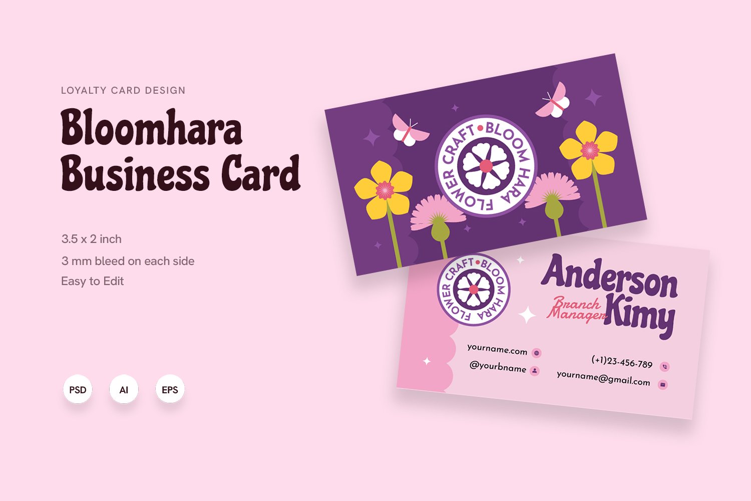 卡通风格名片设计模板 Bloomhara – Business Card_ Print Templates插图 卡通风格名片设计模板 Bloomhara - Business Card_ Print Templates