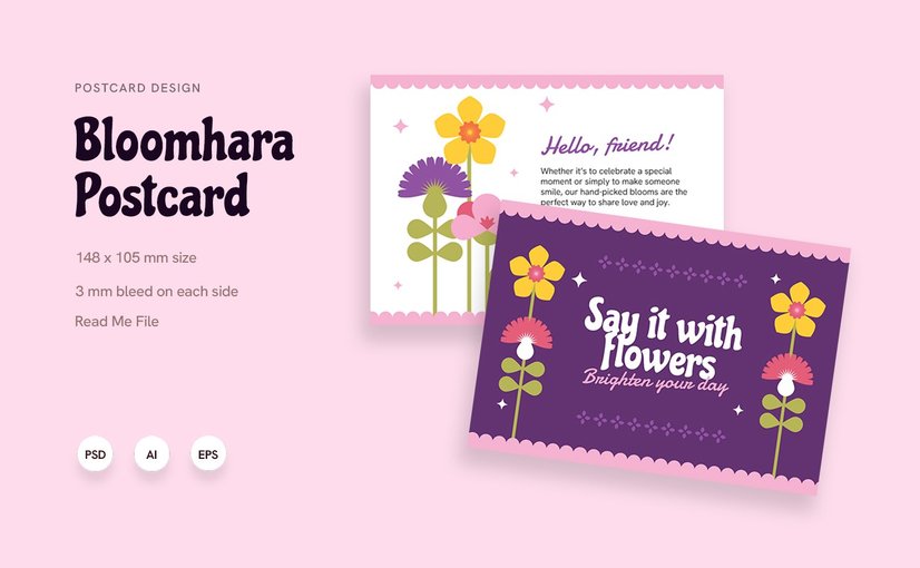 花卉主题明信片模板 Bloomhara – Postcard_ Print Templates