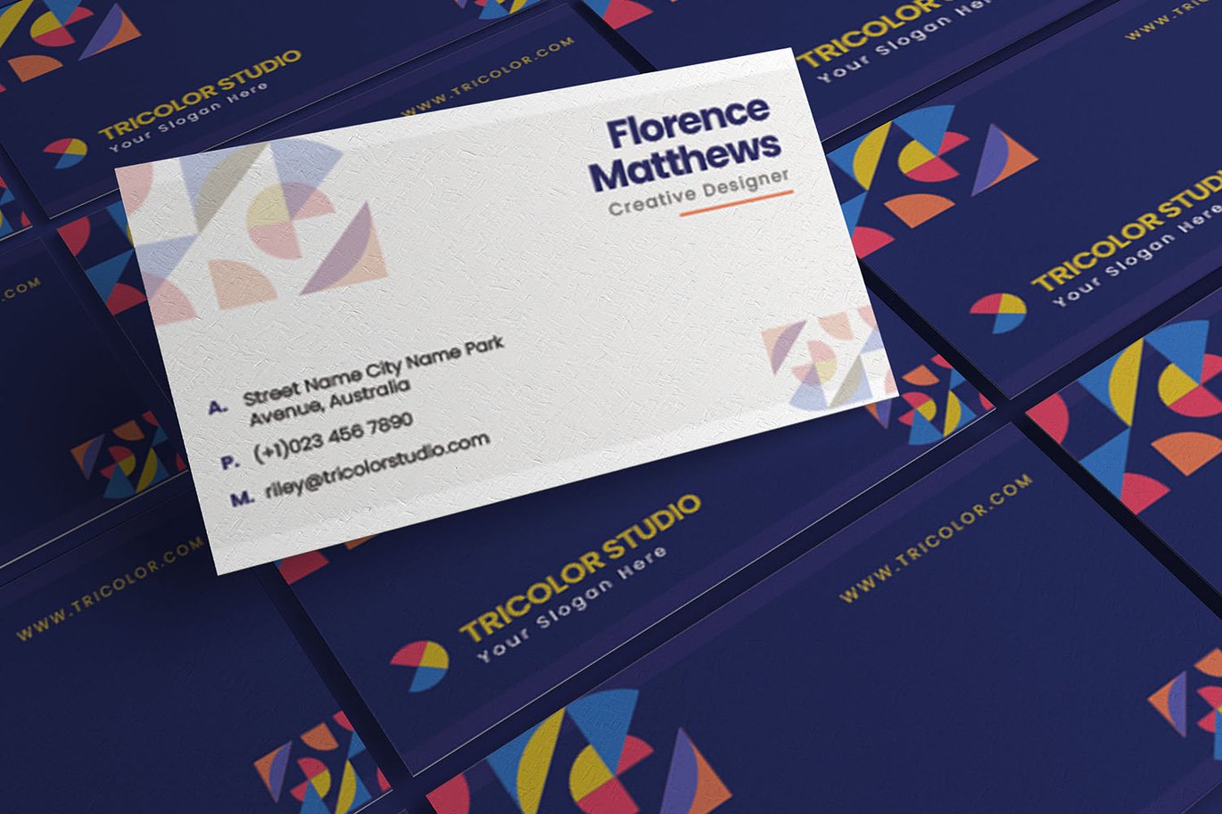 三色创意工作室名片模板 Tricolor Studio – Business card_ Print Templates ft插图1 三色创意工作室名片模板 Tricolor Studio - Business card_ Print Templates ft