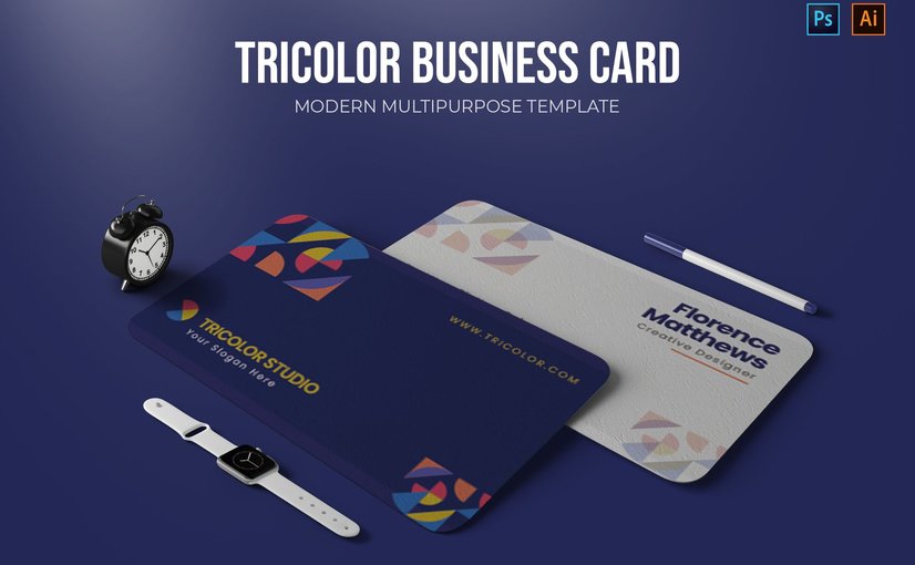 三色创意工作室名片模板 Tricolor Studio – Business card_ Print Templates ft