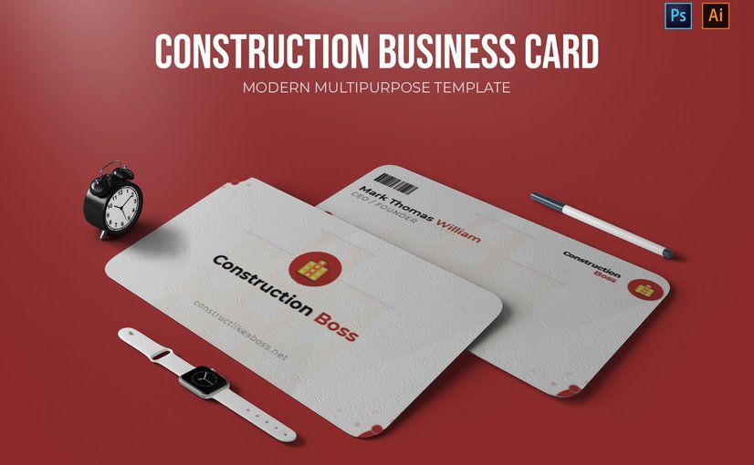 建筑老板商务名片设计模板 Construction Boss – Business Card_ Print Templates