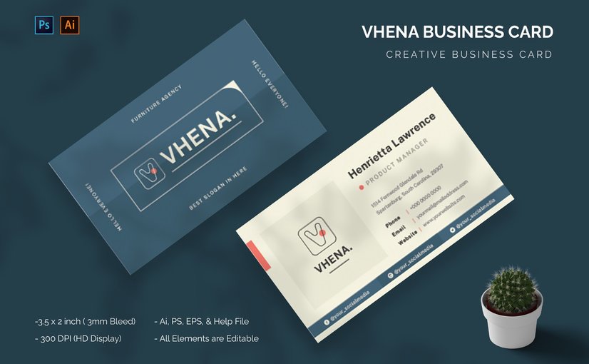 企业品牌简约名片模板 Vhena – Business Card_ Print Templates ft. corporat