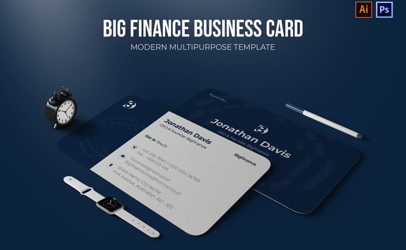 金融投资商务名片模板 Bigfinance – Business Card_ Print Templates ft. car