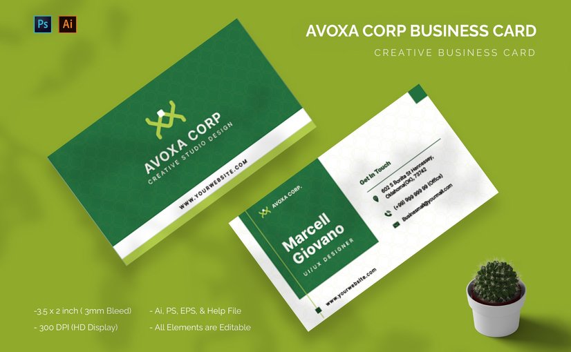企业品牌简约名片模板 Avoxa Corp – Business Card_ Print Templates ft