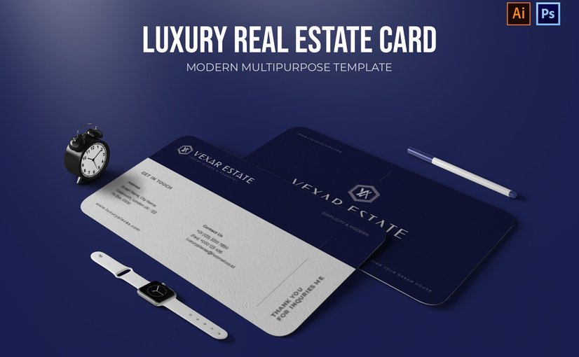奢华房地产商务名片模板 Luxury Real Estate – Business Card_ Print Templates