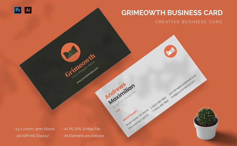 奢华质感品牌名片设计模板 Grimeowth – Business Card
