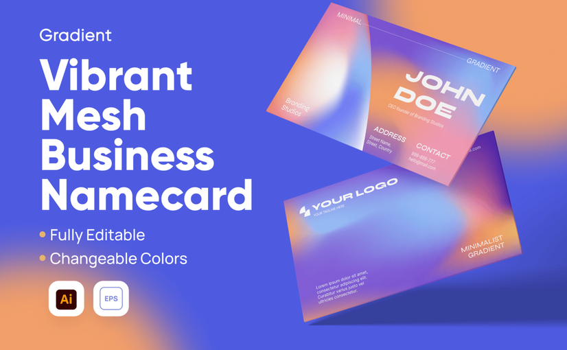 渐变炫彩网格名片设计模板 Gradient Vibrant Color Mesh Business Card Template