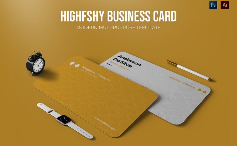 渔业公司商务名片模板 Highfishy Company – Business Card_ Print Templates
