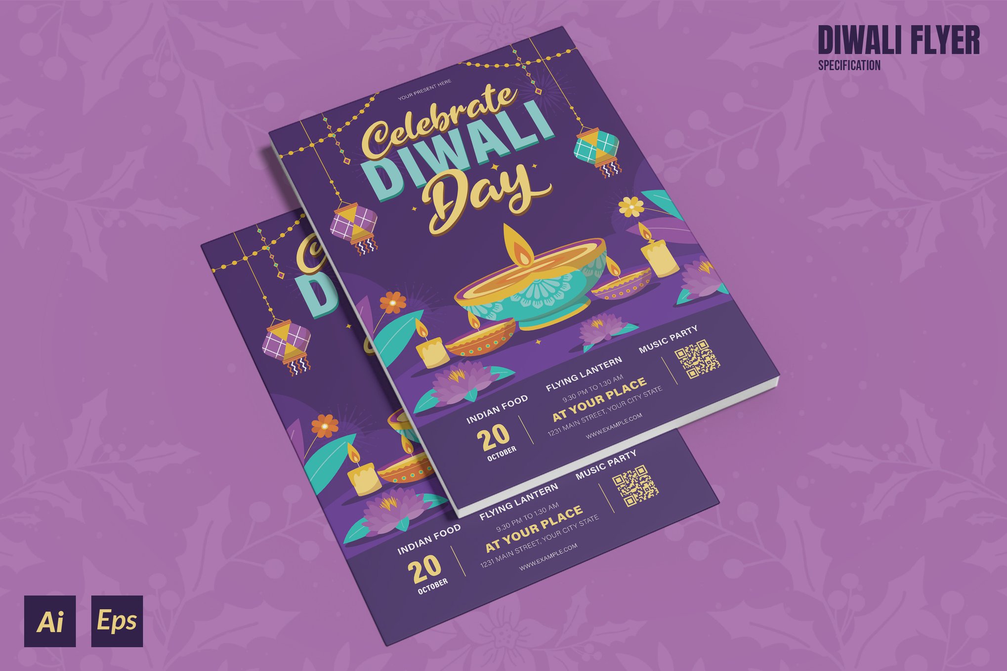 节日活动宣传传单设计模板 Diwali Festival Flyer插图 节日活动宣传传单设计模板 Diwali Festival Flyer