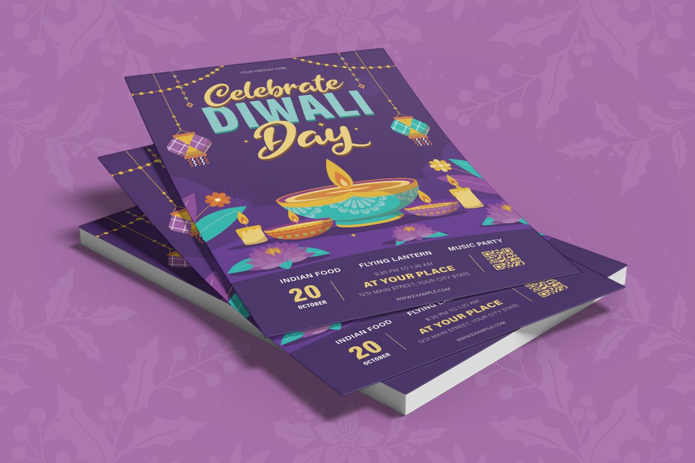 节日活动宣传传单设计模板 Diwali Festival Flyer插图1 节日活动宣传传单设计模板 Diwali Festival Flyer