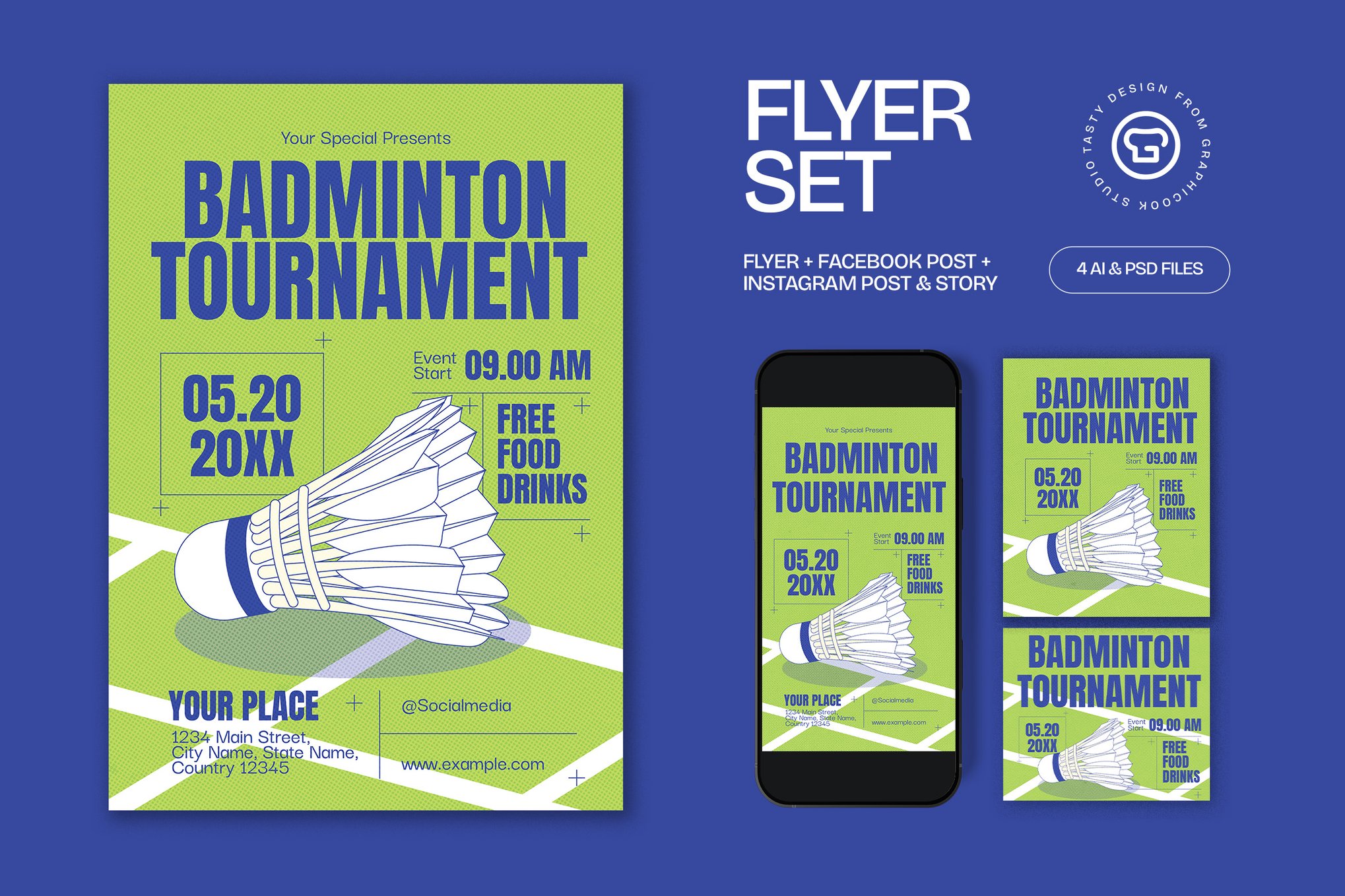 羽毛球锦标赛宣传传单模板 Badminton Tournament Flyer插图 羽毛球锦标赛宣传传单模板 Badminton Tournament Flyer