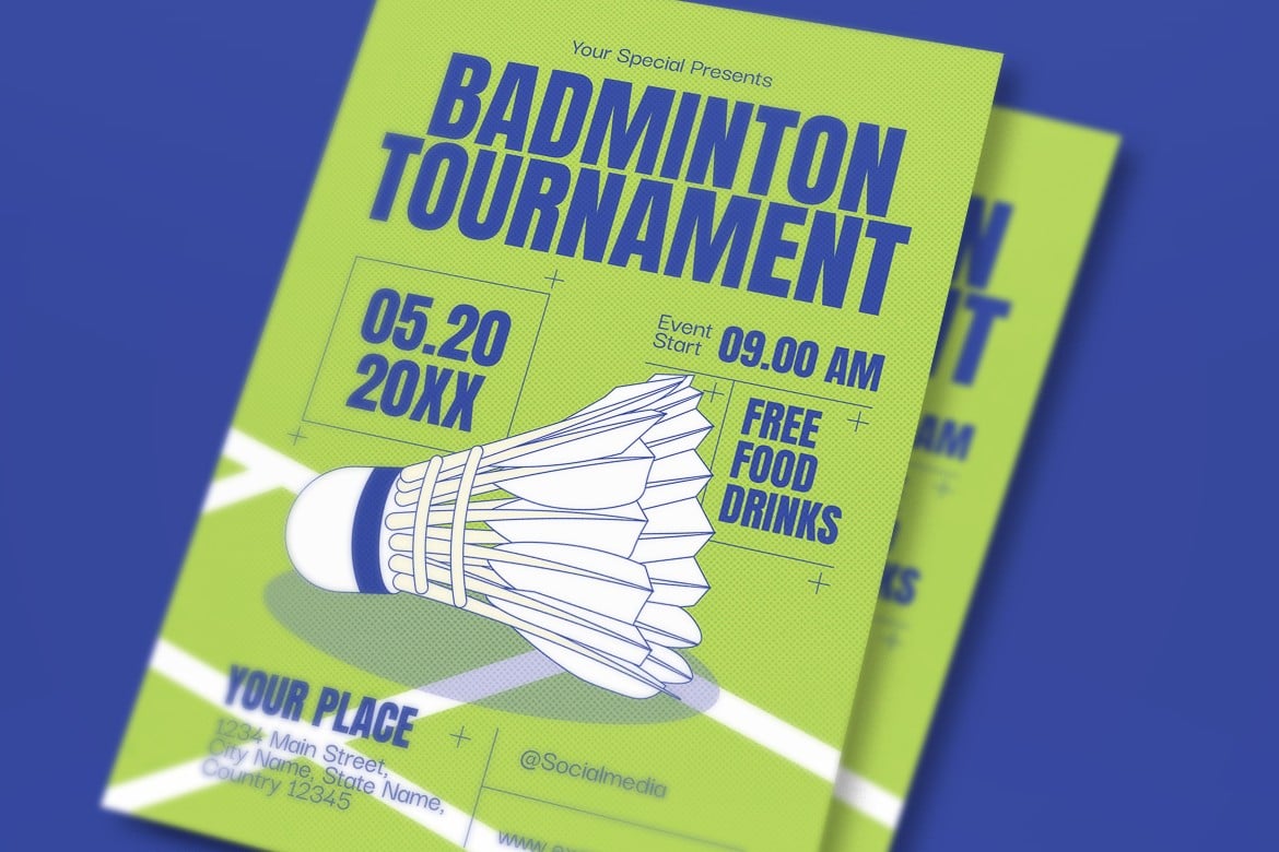 羽毛球锦标赛宣传传单模板 Badminton Tournament Flyer插图1 羽毛球锦标赛宣传传单模板 Badminton Tournament Flyer