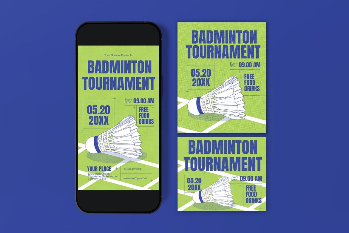 羽毛球锦标赛宣传传单模板 Badminton Tournament Flyer插图2 羽毛球锦标赛宣传传单模板 Badminton Tournament Flyer