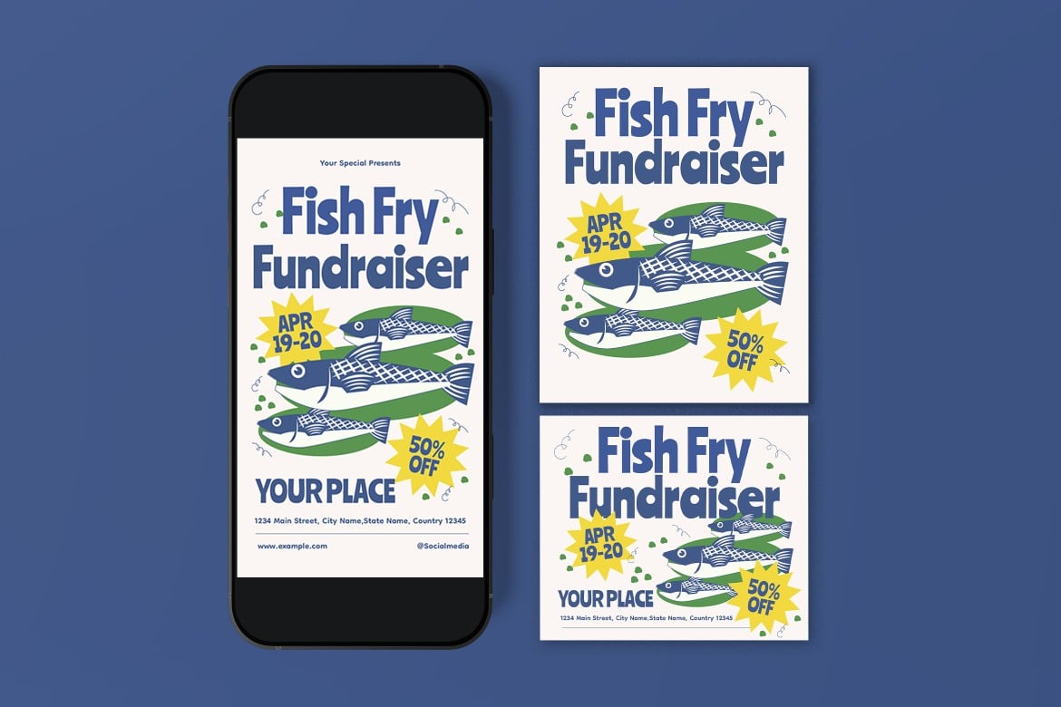 慈善筹款活动传单设计模板 Fish Fry Fundraiser Flyer插图1 慈善筹款活动传单设计模板 Fish Fry Fundraiser Flyer
