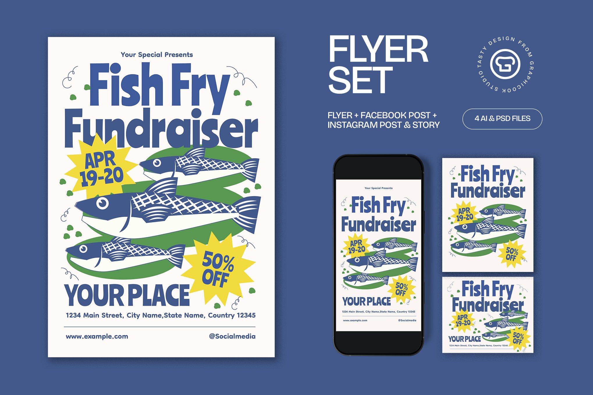 慈善筹款活动传单设计模板 Fish Fry Fundraiser Flyer插图 慈善筹款活动传单设计模板 Fish Fry Fundraiser Flyer