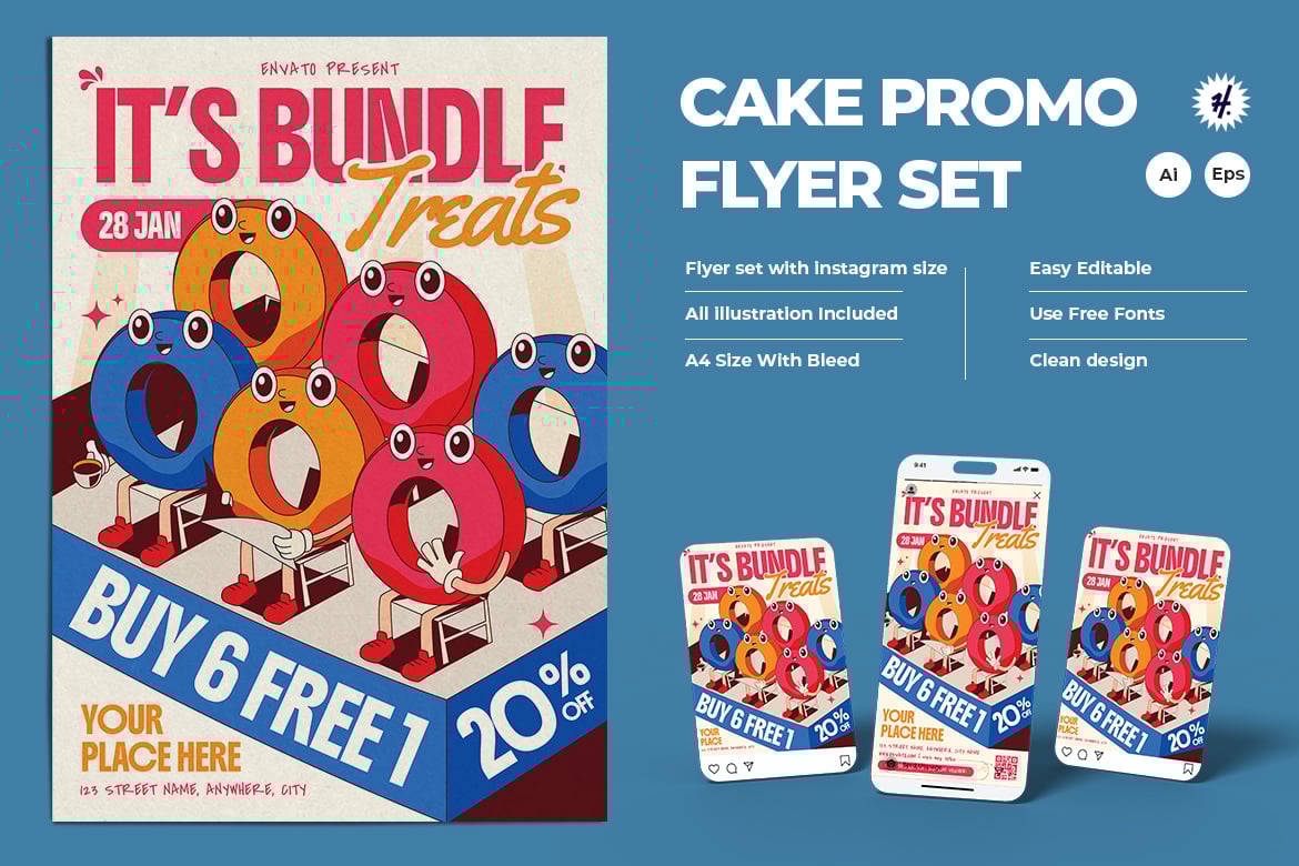 蛋糕甜品促销传单套装 Cake Promo Donut Flyer Set插图 蛋糕甜品促销传单套装 Cake Promo Donut Flyer Set