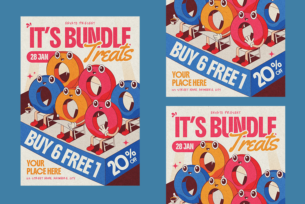 蛋糕甜品促销传单套装 Cake Promo Donut Flyer Set插图3 蛋糕甜品促销传单套装 Cake Promo Donut Flyer Set