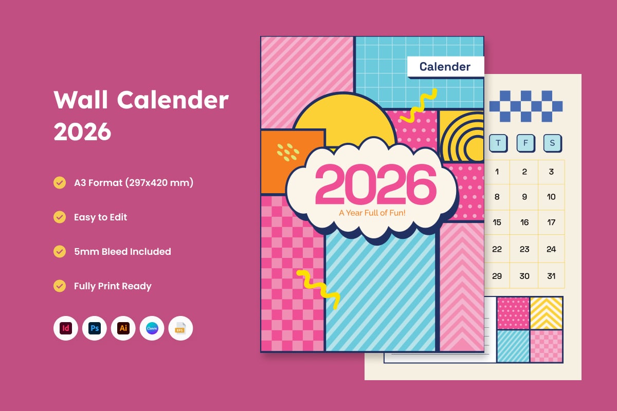 趣味学术年历设计模板 Playful Academic Wall Calendar插图 趣味学术年历设计模板 Playful Academic Wall Calendar