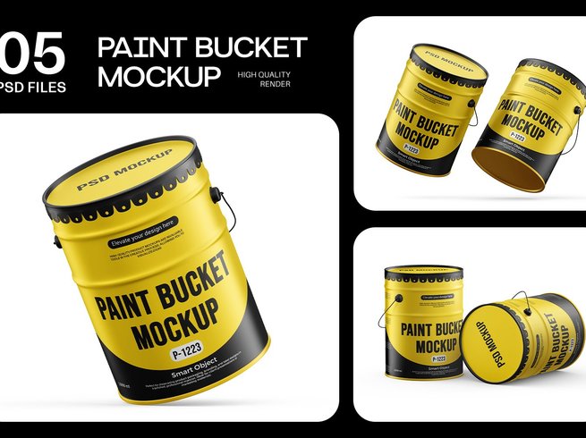 金属漆桶产品展示样机 Metallic Paint Bucket Mockup