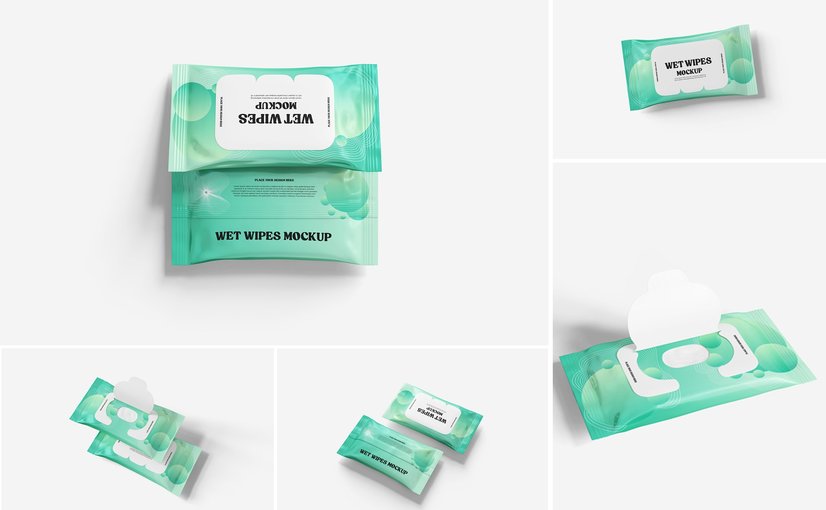 湿巾包装袋设计样机 Wet Wipes Packaging Mockup