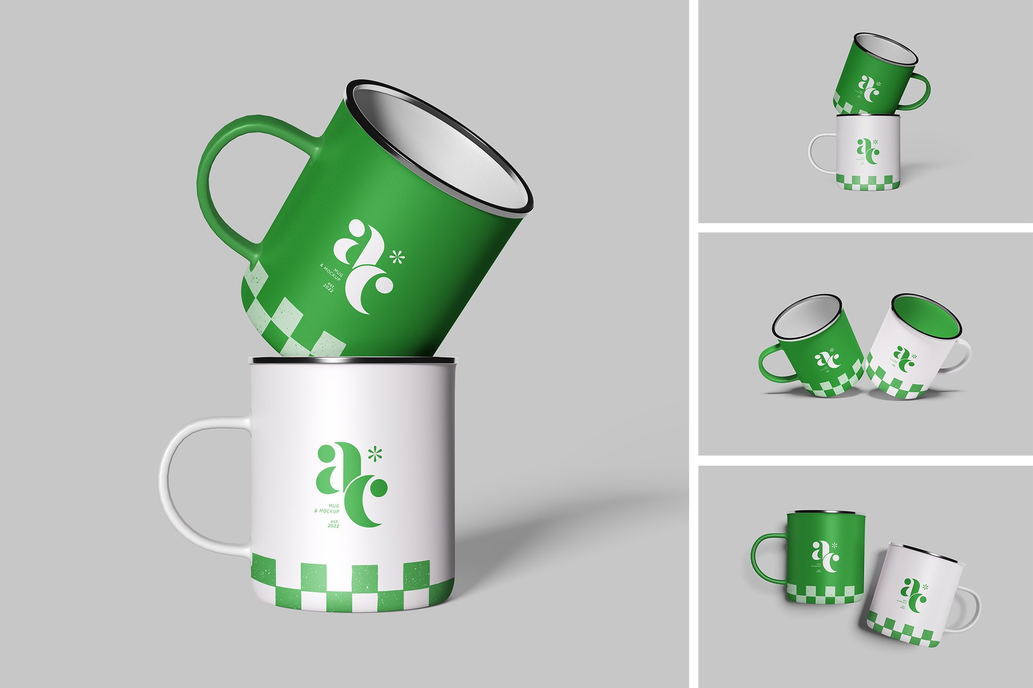 白色搪瓷杯样机模板 Enamel Mug Mockup插图 白色搪瓷杯样机模板 Enamel Mug Mockup