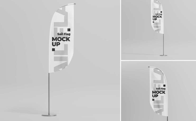 航海旗悬挂式设计样机 Sail Flag Mockup