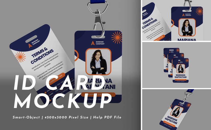 工作证挂绳证件样机 ID Card with Strap Mockup