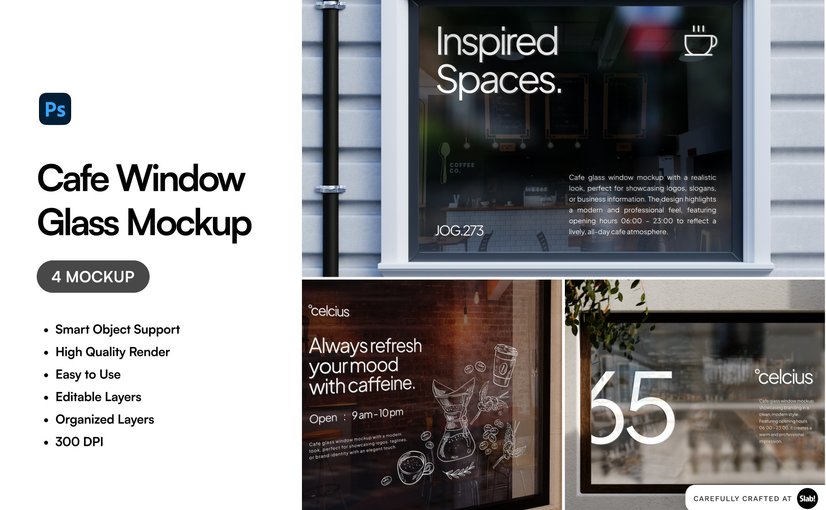 咖啡馆窗户玻璃贴纸样机 Cafe Window Glass Mockup