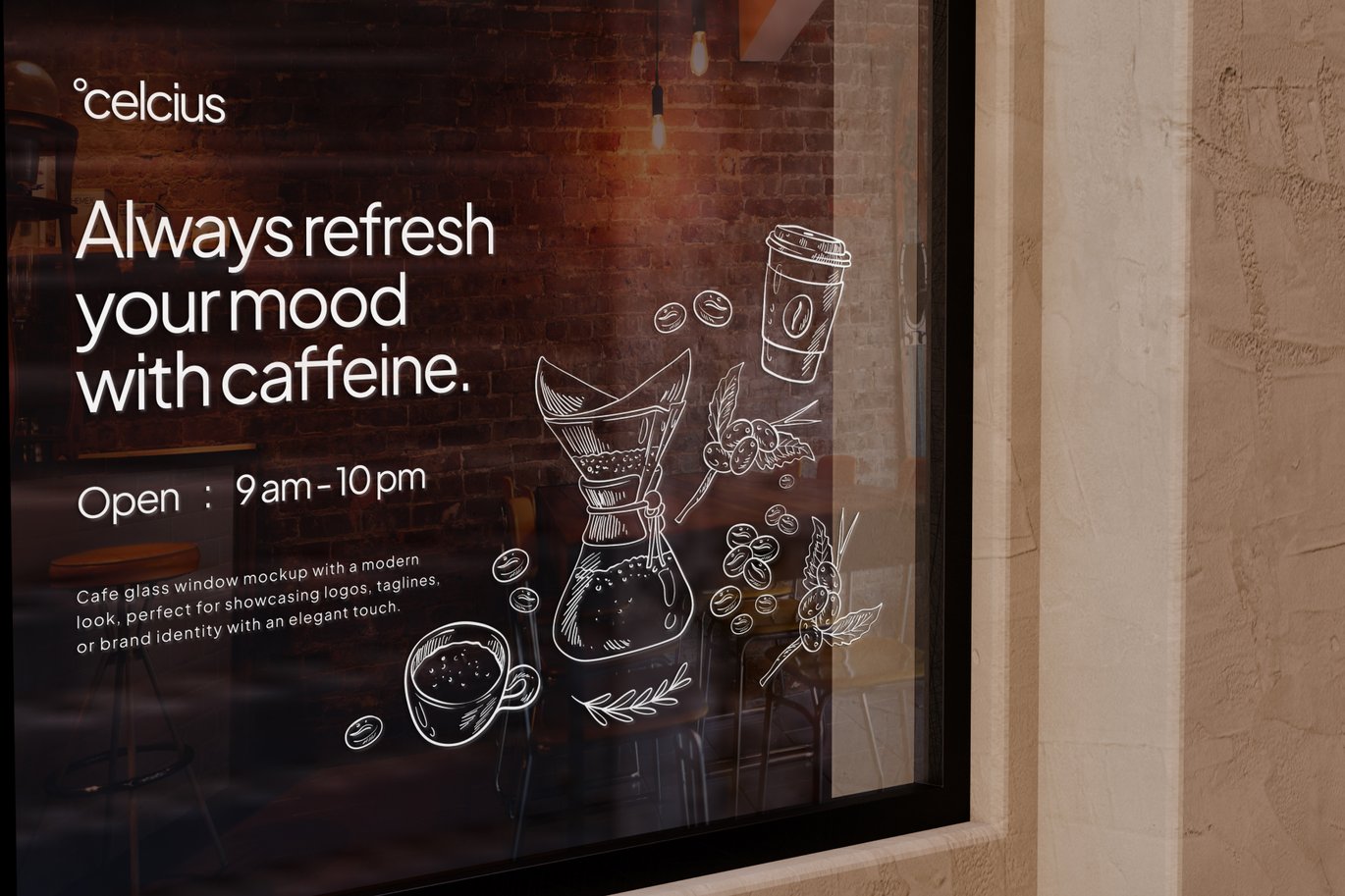 咖啡馆窗户玻璃贴纸样机 Cafe Window Glass Mockup插图4 咖啡馆窗户玻璃贴纸样机 Cafe Window Glass Mockup
