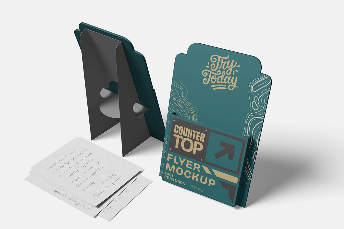桌面宣传单页展示样机 Countertop Flyer Mockup插图2 桌面宣传单页展示样机 Countertop Flyer Mockup