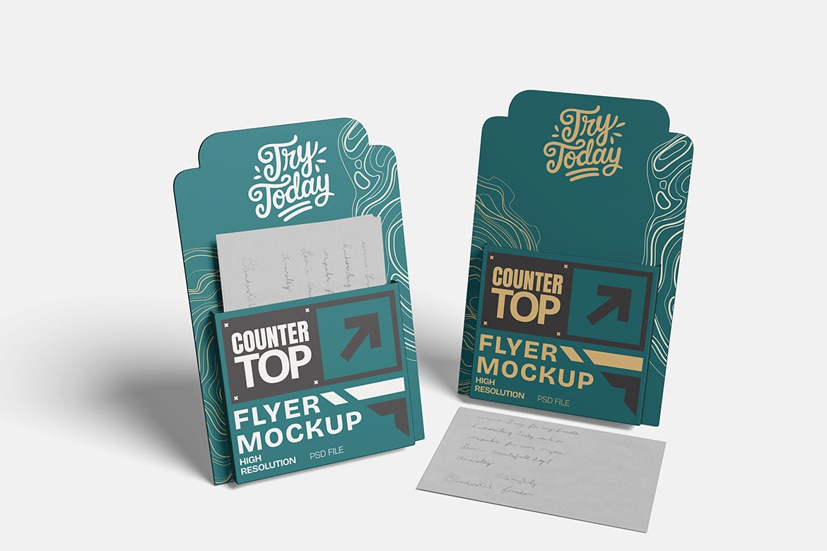 桌面宣传单页展示样机 Countertop Flyer Mockup插图1 桌面宣传单页展示样机 Countertop Flyer Mockup