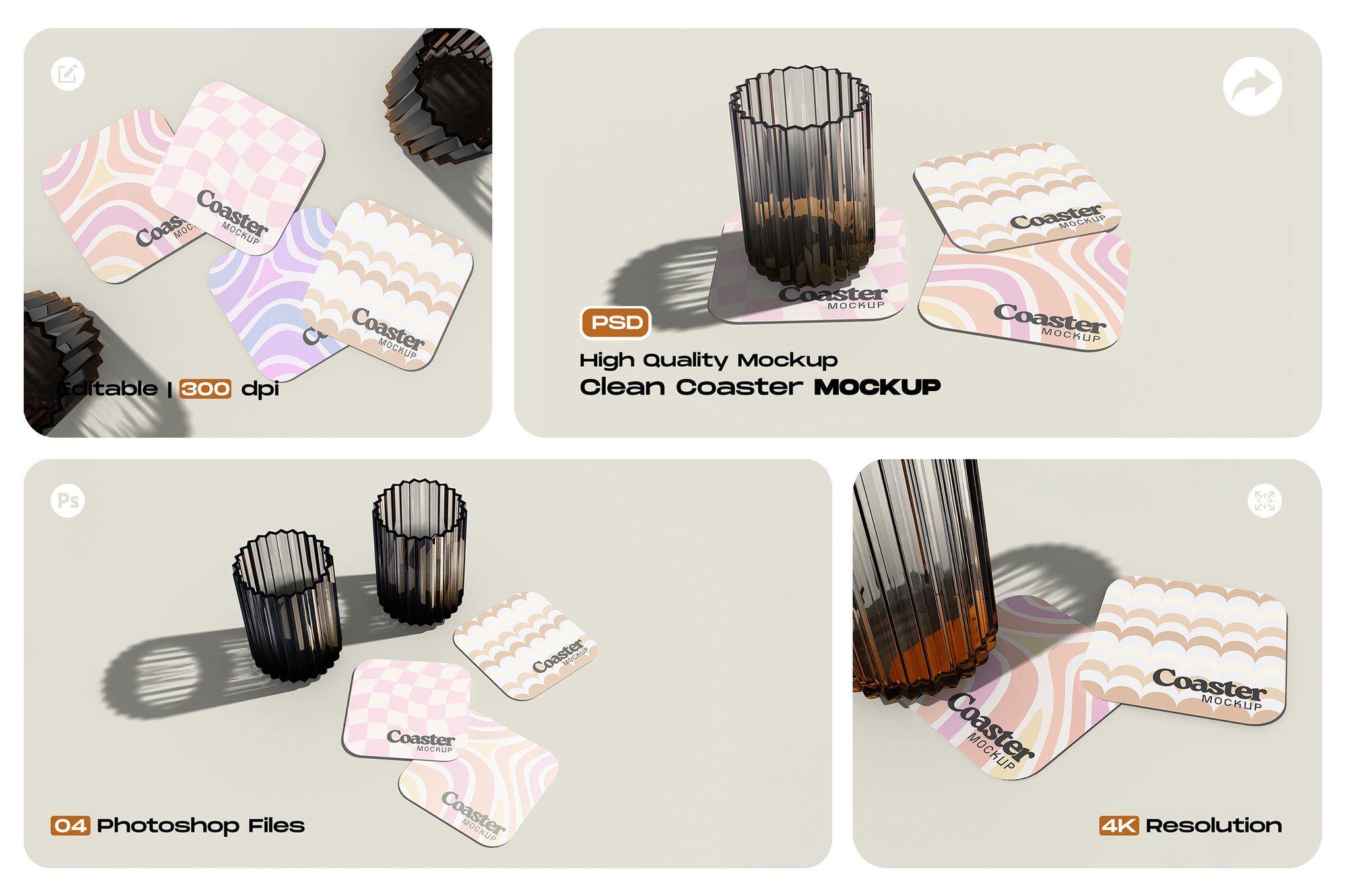 简约杯垫设计样机模版 Coaster Mockup with Clean Background插图 简约杯垫设计样机模版 Coaster Mockup with Clean Background