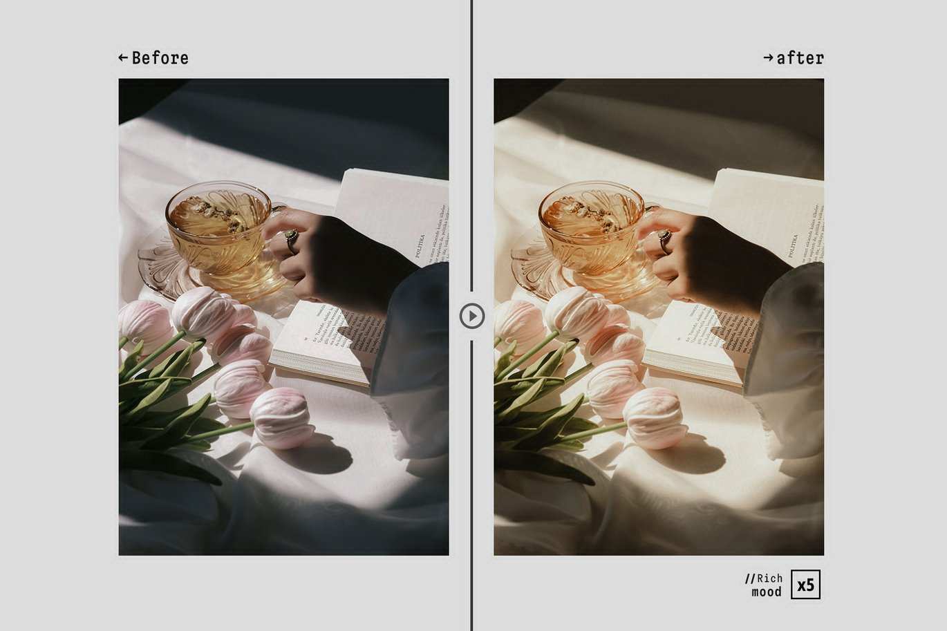 丰富情绪照片调色 Lightroom 预设和 Photoshop 动作 Rich Mood – Actions and Presets插图3 丰富情绪照片调色 Lightroom 预设和 Photoshop 动作 Rich Mood - Actions and Presets