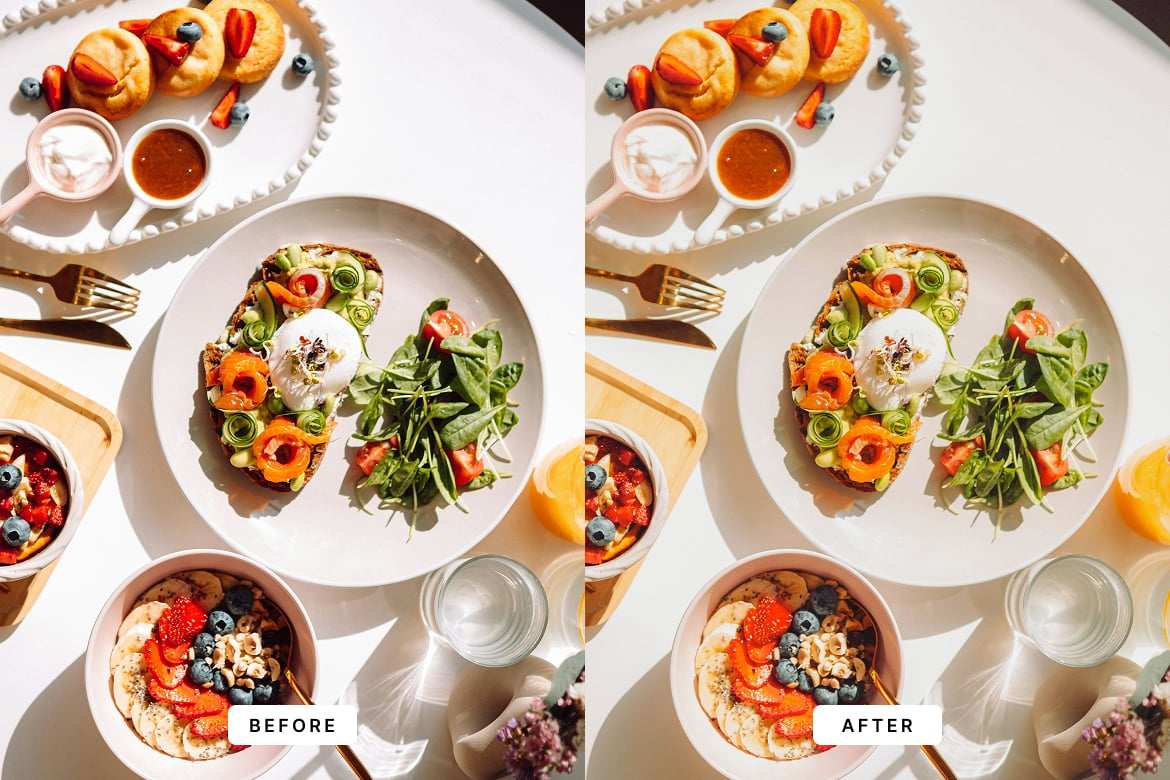 早餐氛围生活照片后期调色 Lightroom 预设和 Photoshop 动作 Breakfast Lightroom Presets and Actions插图3 早餐氛围生活照片后期调色 Lightroom 预设和 Photoshop 动作 Breakfast Lightroom Presets and Actions