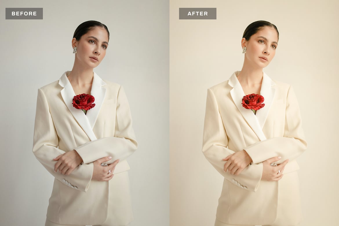 奶油色调人像照片后期调色 Lightroom 预设和 Photoshop 动作 Creamy Tones Lightroom Presets and Actions插图3 奶油色调人像照片后期调色 Lightroom 预设和 Photoshop 动作 Creamy Tones Lightroom Presets and Actions