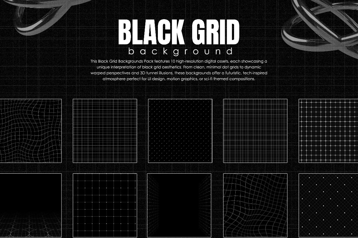 10个黑色网格纹理背景 Black Grid Texture Background插图2
