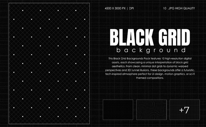 10个黑色网格纹理背景 Black Grid Texture Background